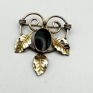 AMCO Vintage Pin 1/20 12k GF Black Onyx GOld Filled Retro VTG Brooch Classic